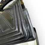 Load image into Gallery viewer, Chanel Leboy Old Medium Mixed Leather Navy Chevron Quilted Gold-tone Hardware
