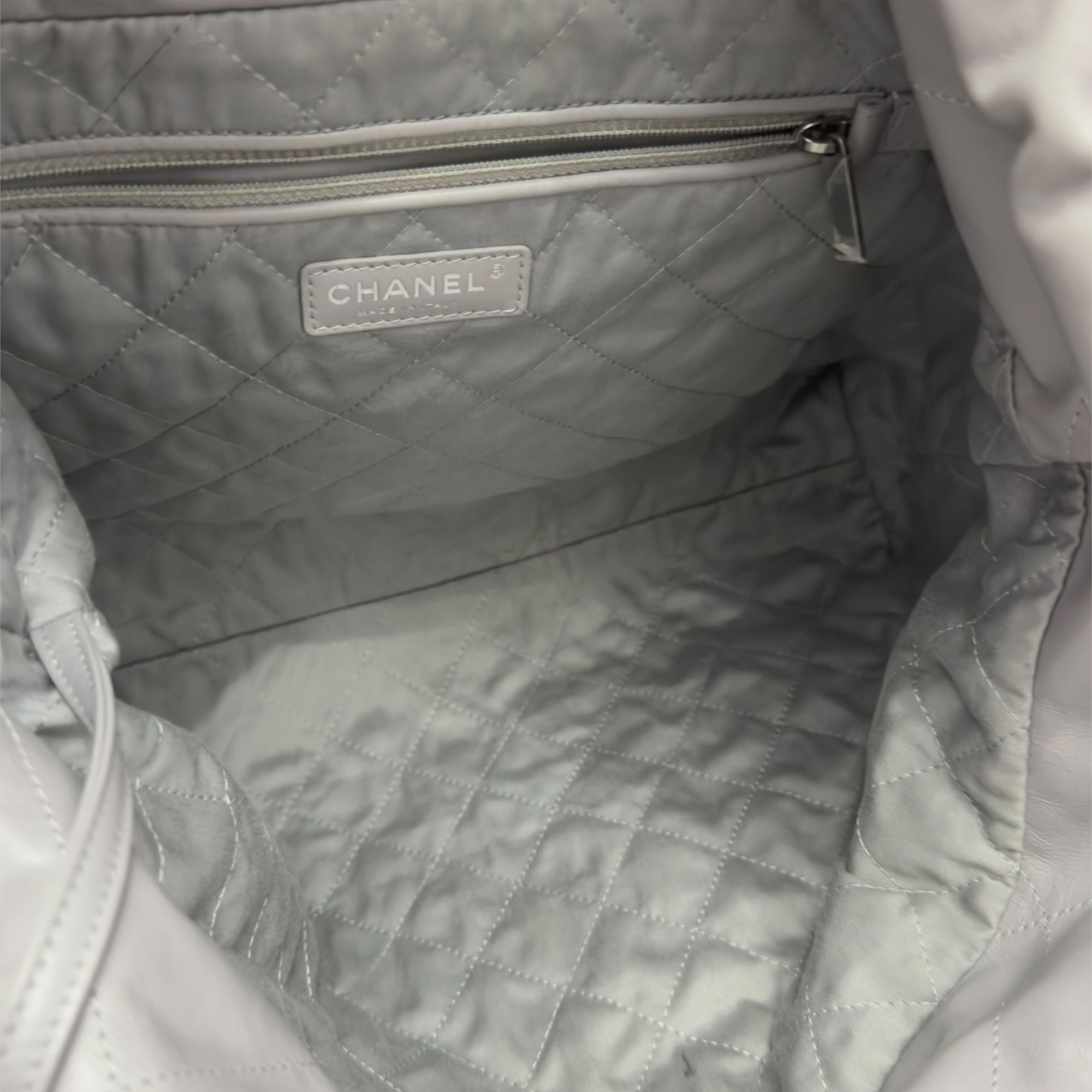 Chanel 22 Handbag Medium Quilted Dove Grey Calfskin, Silver-tone Hardware