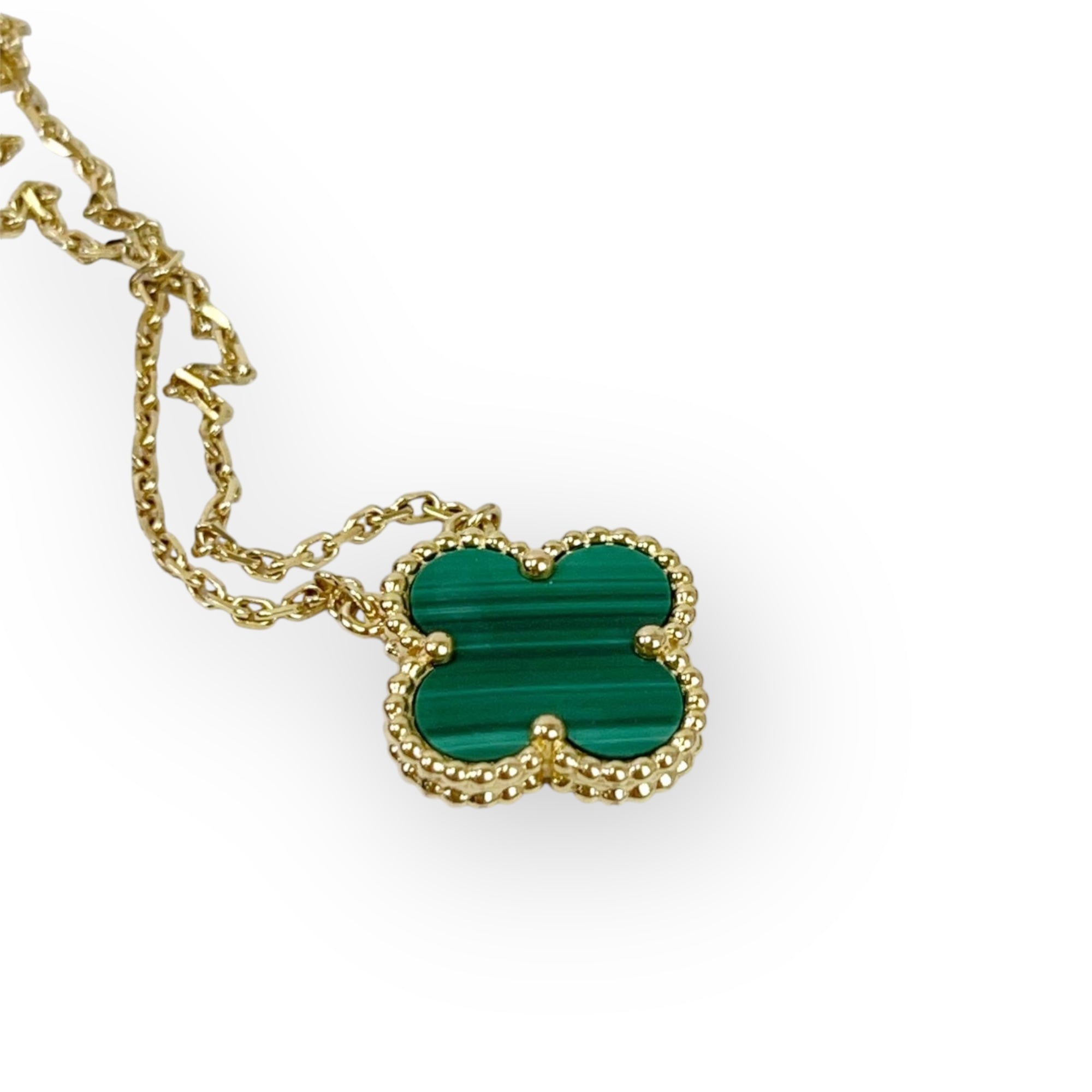 Van Cleef and Arpels VCA Vintage Alhambra 1 Motif Pendant and Necklace, Malachite Yellow Gold