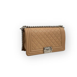 Chanel Leboy Old Medium Dark Beige Diamond Quilted Caviar Leather/Grained Calfskin, Shiny Silver-tone Hardware