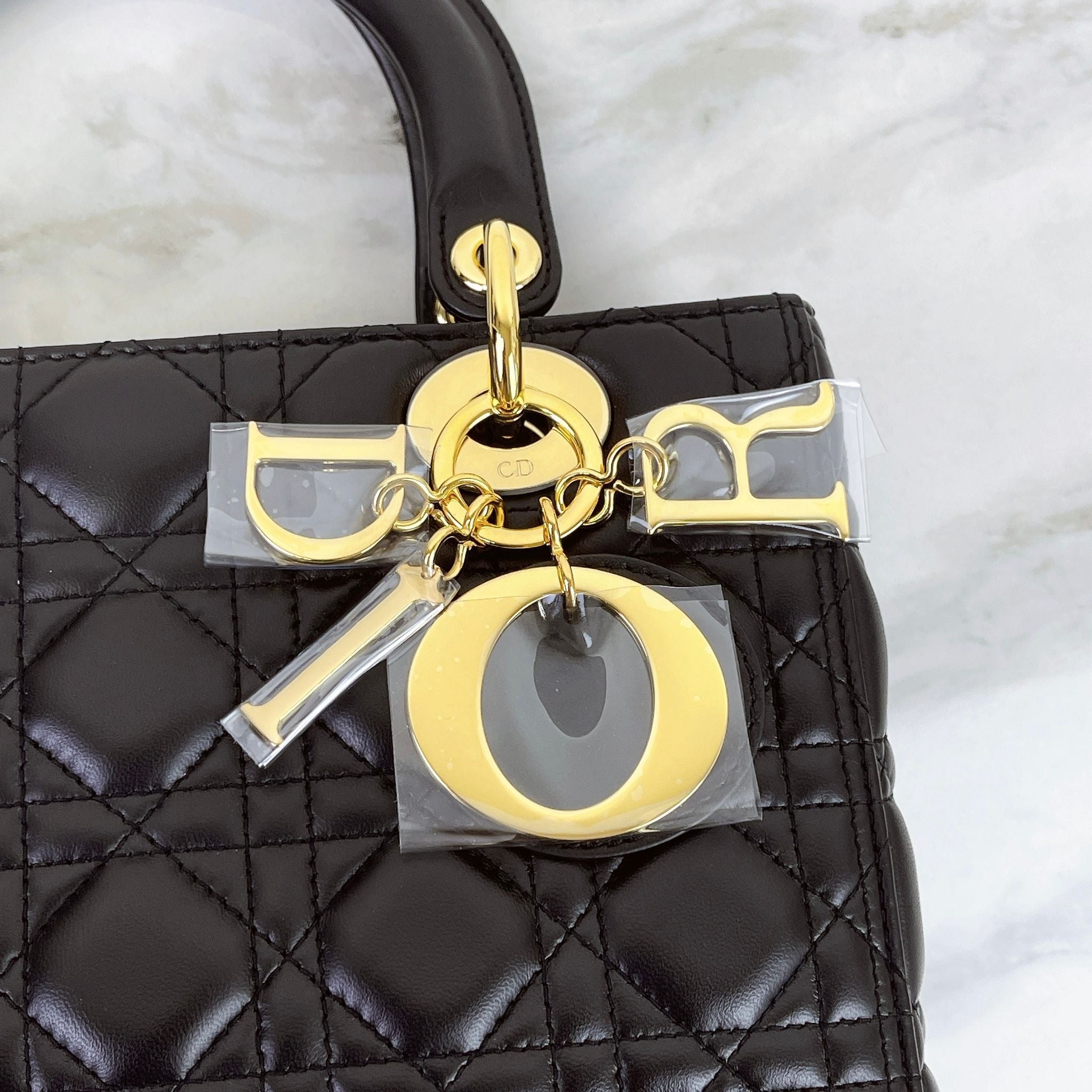 Christian Dior Lady Dior Medium, Black Lambskin Gold-tone Hardware