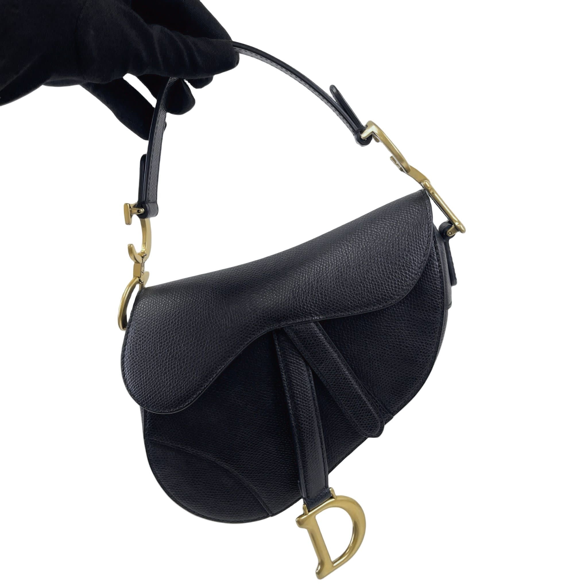 Christian Dior Saddle Mini/Small Black Grained Calfskin Gold-tone Hardware