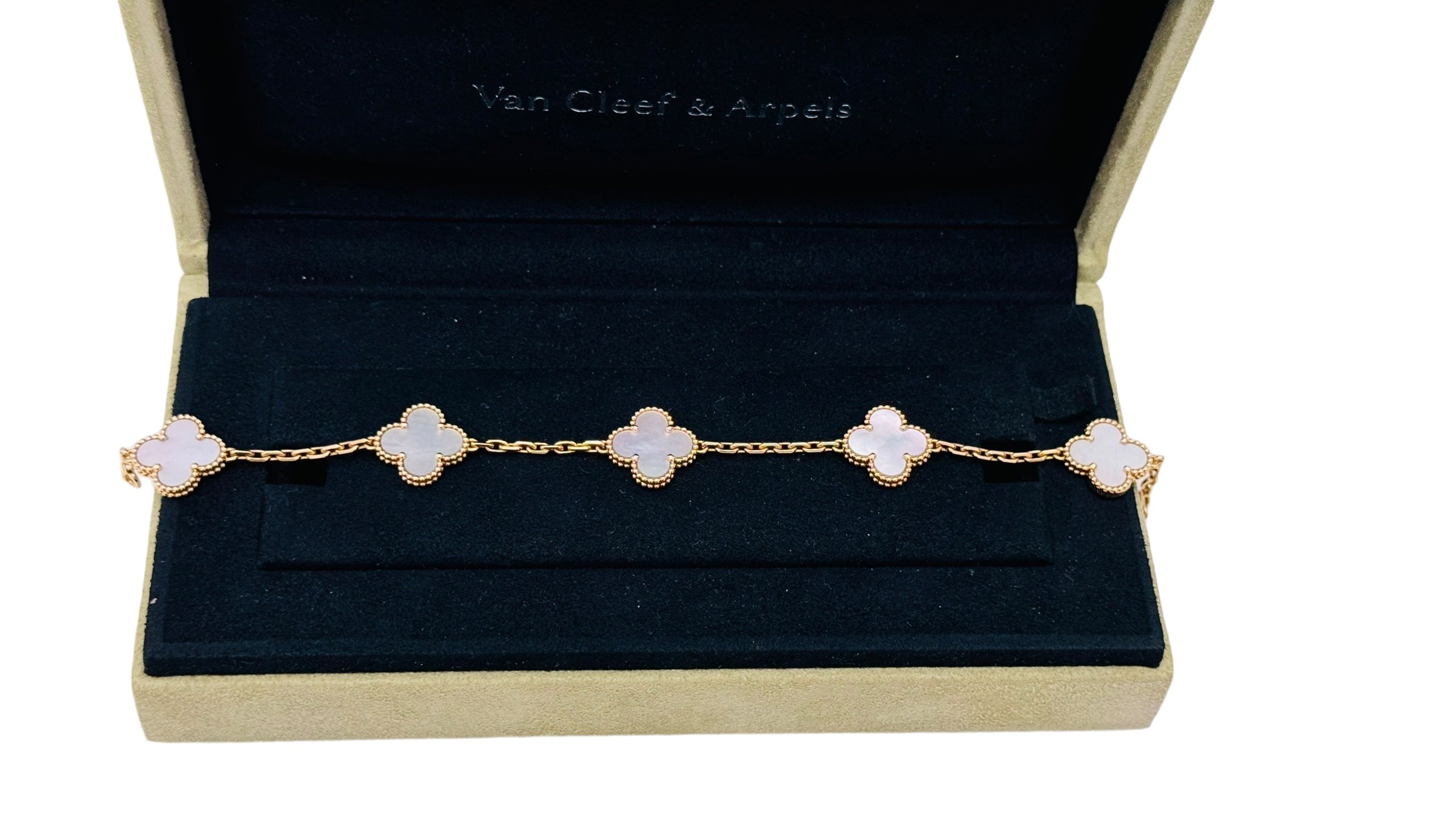 Van Cleef and Arpels Vintage Alhambra Bracelet, 5 Motifs, 18K Yellow Gold, Mother of Pearl