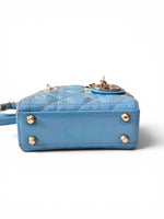 将图片加载到图库查看器，Christian Dior Lady Dior Micro Baby Blue, Gold-tone Hardware
