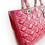 Charger l&#39;image dans la galerie, Christian Dior Lady Dior Large, Cherry Red Patent Leather, Silver Hardware
