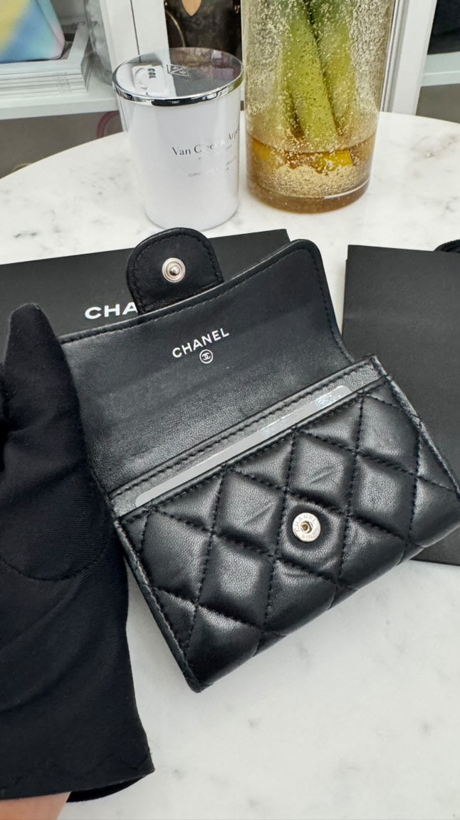 Chanel Card Wallet Black Lambskin Silver-tone Hardware