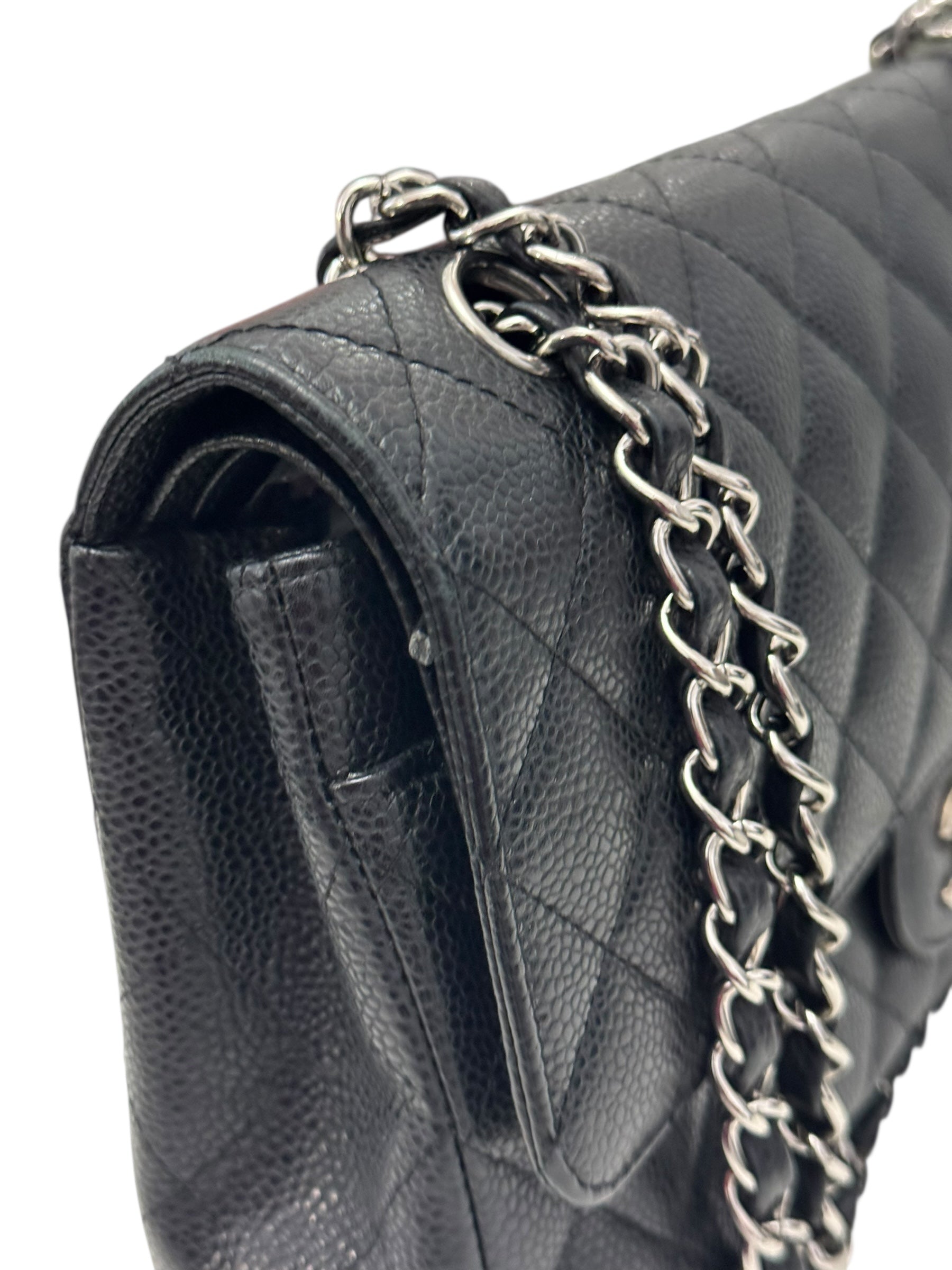 Chanel Timeless Classic Medium M/L Black Caviar Silver-tone Hardware