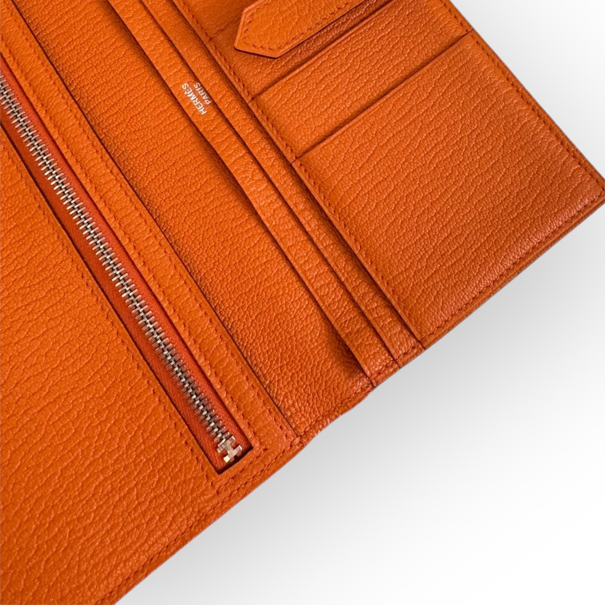 Hermes H Bearn Wallet Orange Chevre Mysore Palladium Hardware