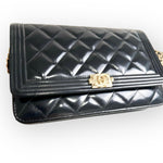 Load image into Gallery viewer, Chanel Classic Leboy Wallet on Chain, Black Diamond Quilted Patent Leather, Gold-tone Hardware
