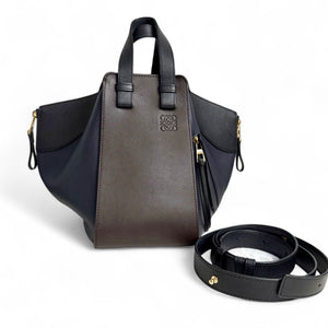 Loewe Hammock Bag Small, Chocolate and Navy Grained Calfskin, Gold-tone Hardware