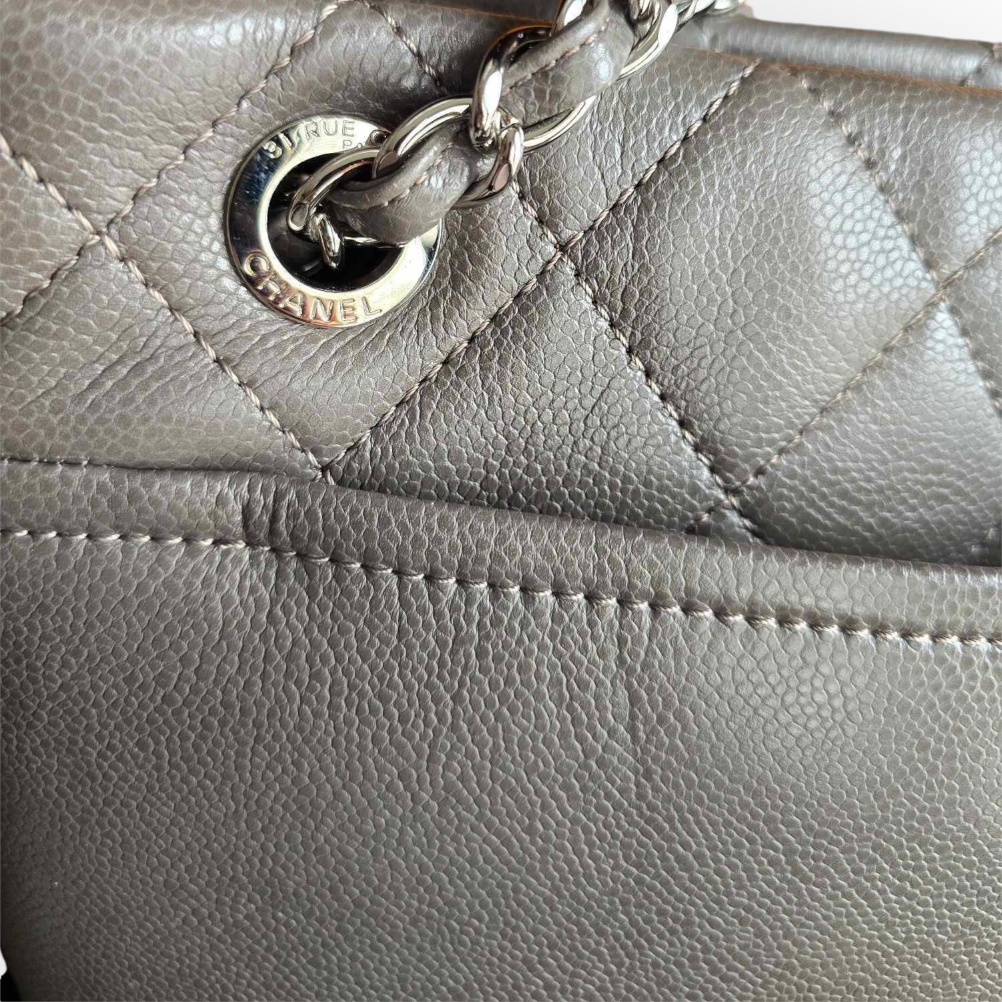 Chanel Timeless CC Tote Grey Caviar Silver-tone Hardware