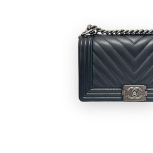 Chanel Leboy Old Medium Black Caviar / Grained Calfskin Leather, Chevron, Ruthenium Hardware