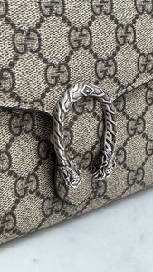 Gucci Dionysus Ebony/Beige GG Supreme Wallet on Chain WOC, Silver-toned Hardware, Red Interior