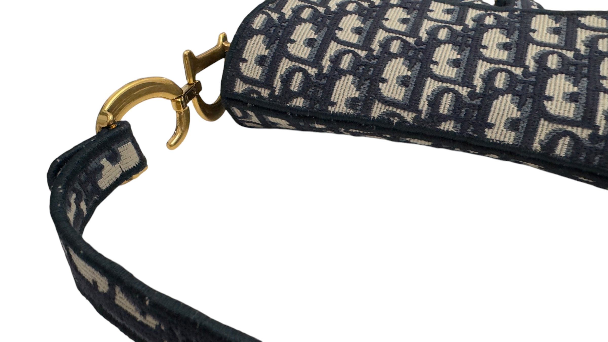 Christian Dior Saddle Bag Medium Navy Oblique Canvass Gold-tone Hardware