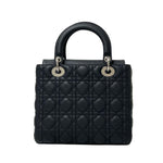 Charger l&#39;image dans la galerie, Christian Dior Lady Dior Medium Black Grained Leather/Caviar Silver-tone Hardware
