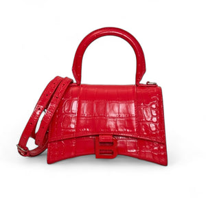 Balenciaga Hourglass XS Handbag,  Lipstick Red Croc-Embossed Calfskin, Red Enamel-plated Hardware