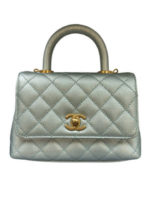 Chanel Coco Handle Extra Mini Quilted Iridescent Blue Caviar Gold-tone Hardware