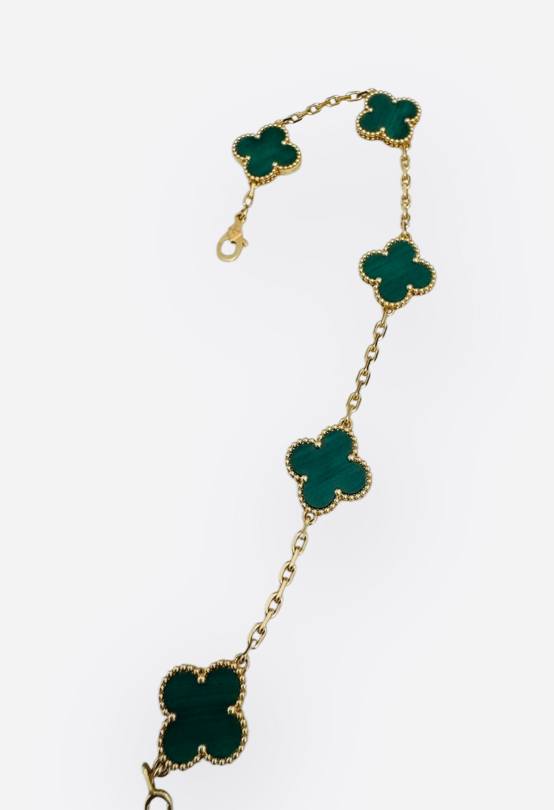 Van Cleef and Arpels Vintage Alhambra 5 Motifs Bracelet, Malachite, 18kt Yellow Gold- VCA