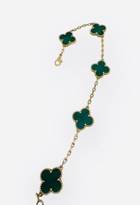 Van Cleef and Arpels Vintage Alhambra 5 Motifs Bracelet, Malachite, 18kt Yellow Gold- VCA