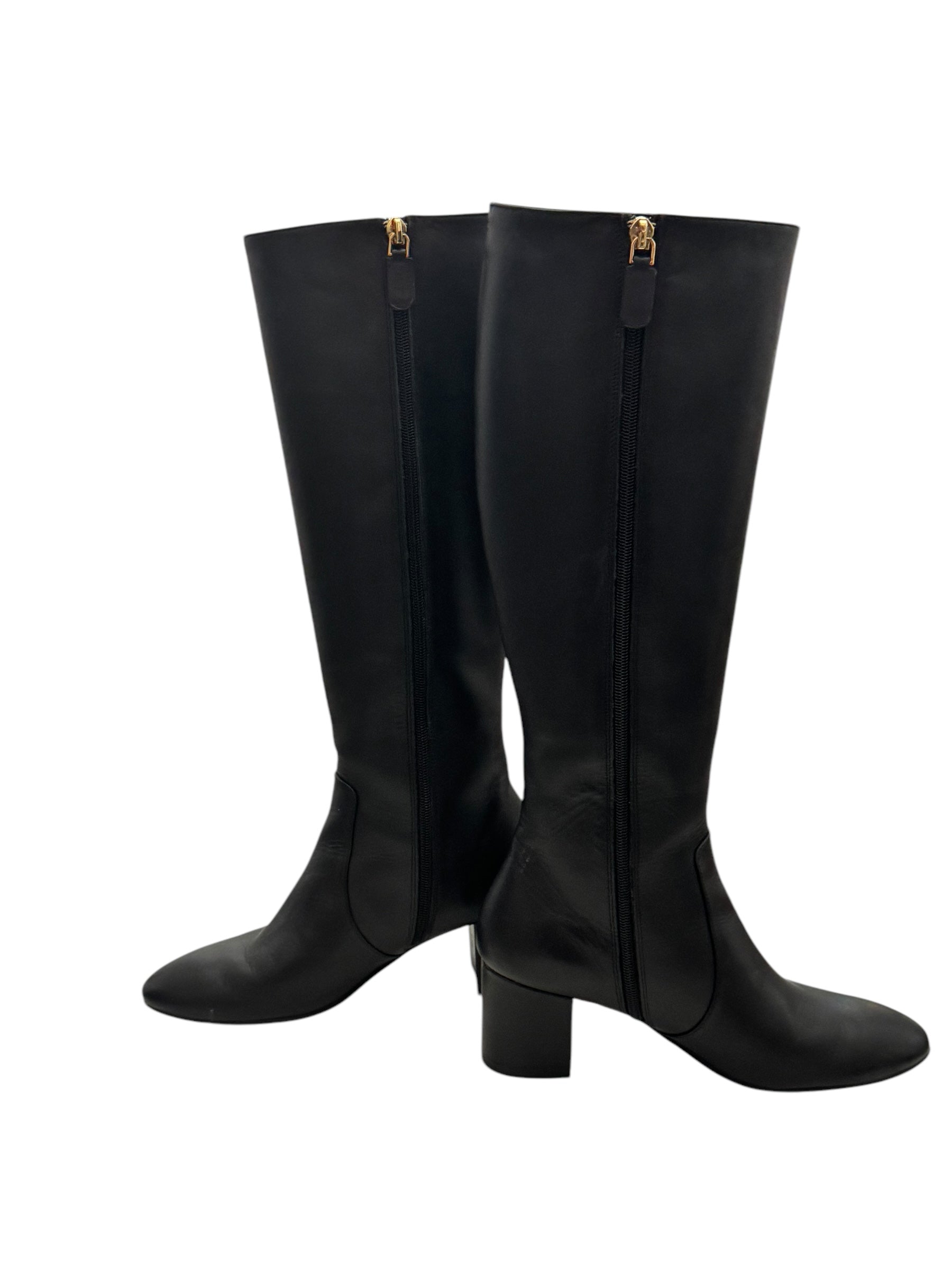 Stuart Weitzman Yuliana 60 Knee-High Zip Boots, Black Nappa Leather, Size US 7B/EU 37.5