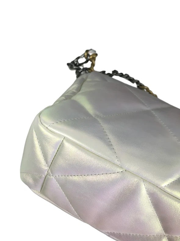 Chanel 19 Medium Iridescent White Lambskin Mixed Hardware