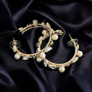 Chanel CC Faux Pearl And Crystal Hoop Earrings