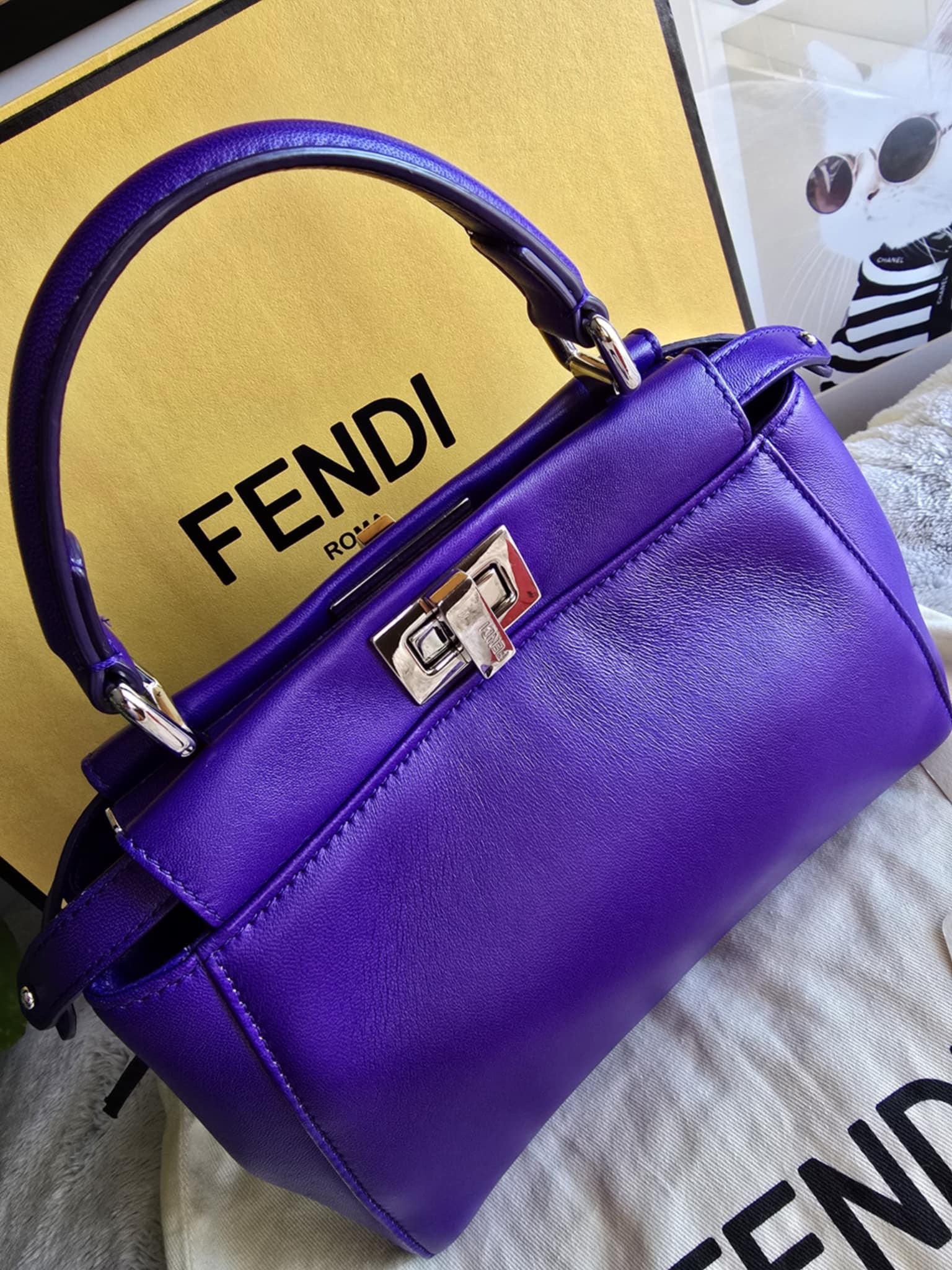 Fendi Peekaboo Mini Nappa Shahtoosh in Purple Rain Silver-tone Hardware