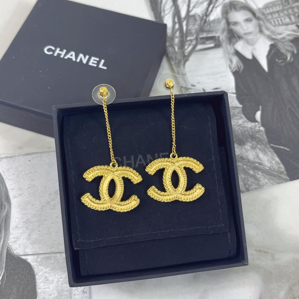 Chanel Gold Metal Drop Earrings