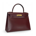 将图片加载到图库查看器，Hermes Vintage Kelly 28 Vintage Bordeaux Box Leather 24kt Gold-Plated Hardware
