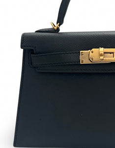 Hermes Kelly II 20 Sellier Black Epsom Leather 24kt Gold-Plated Hardware