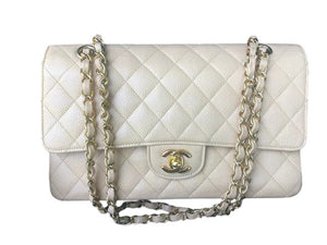 Chanel Timeless Classic Medium Beige Caviar Gold-tone Hardware