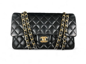 Chanel Timeless Classic Medium Double Flap Black Lambskin Gold Hardware