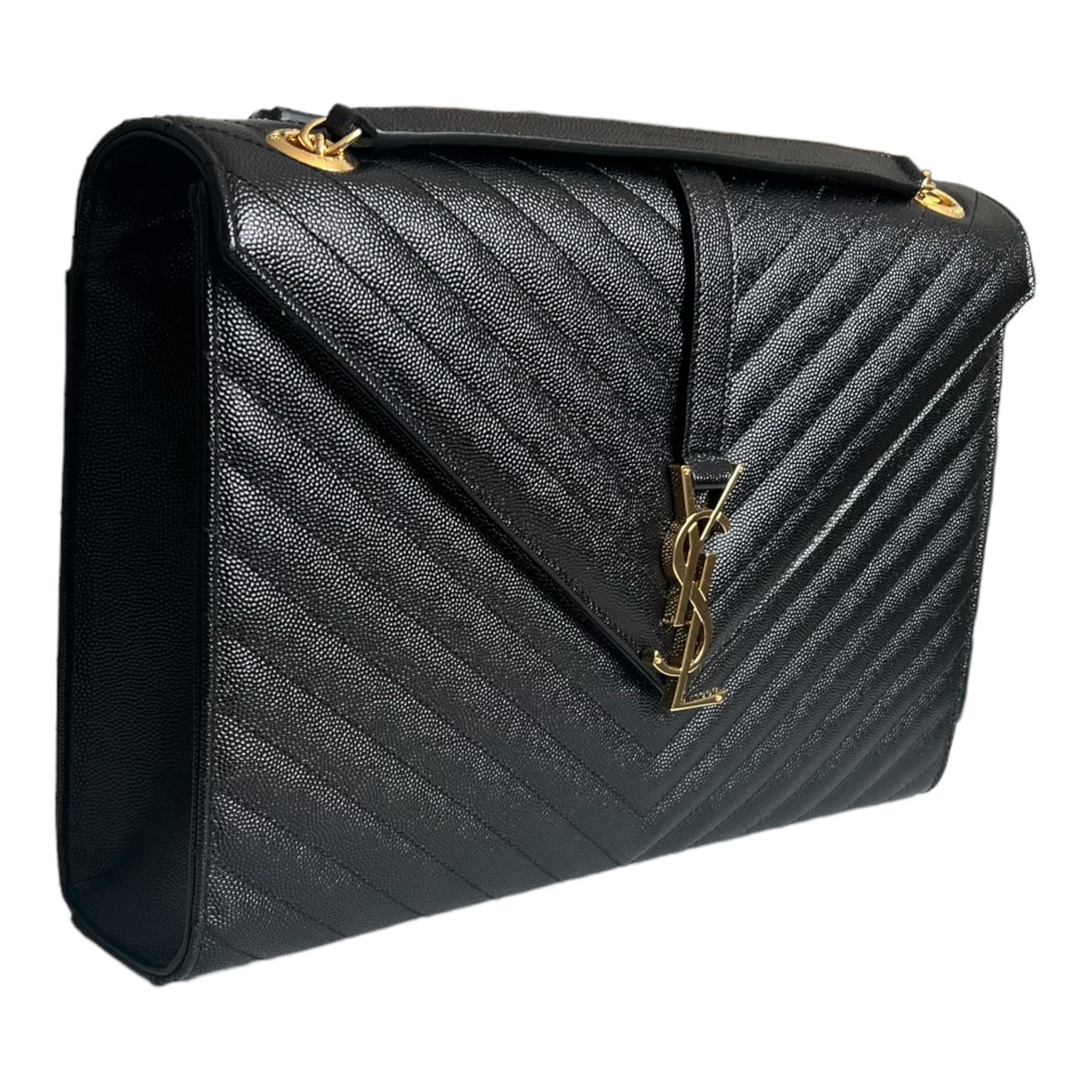 Saint Laurent Envelope Bag Grain de Poudre Chevron Quilted Large YSL