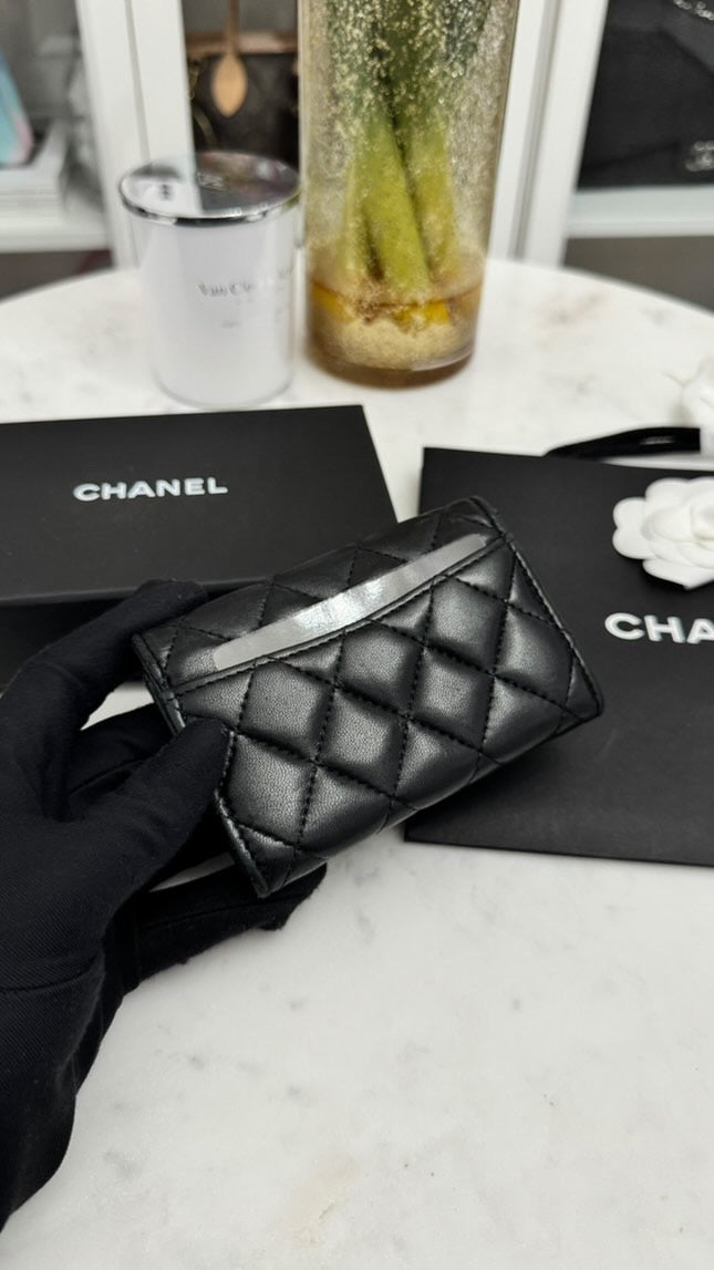 Chanel Card Wallet Black Lambskin Silver-tone Hardware