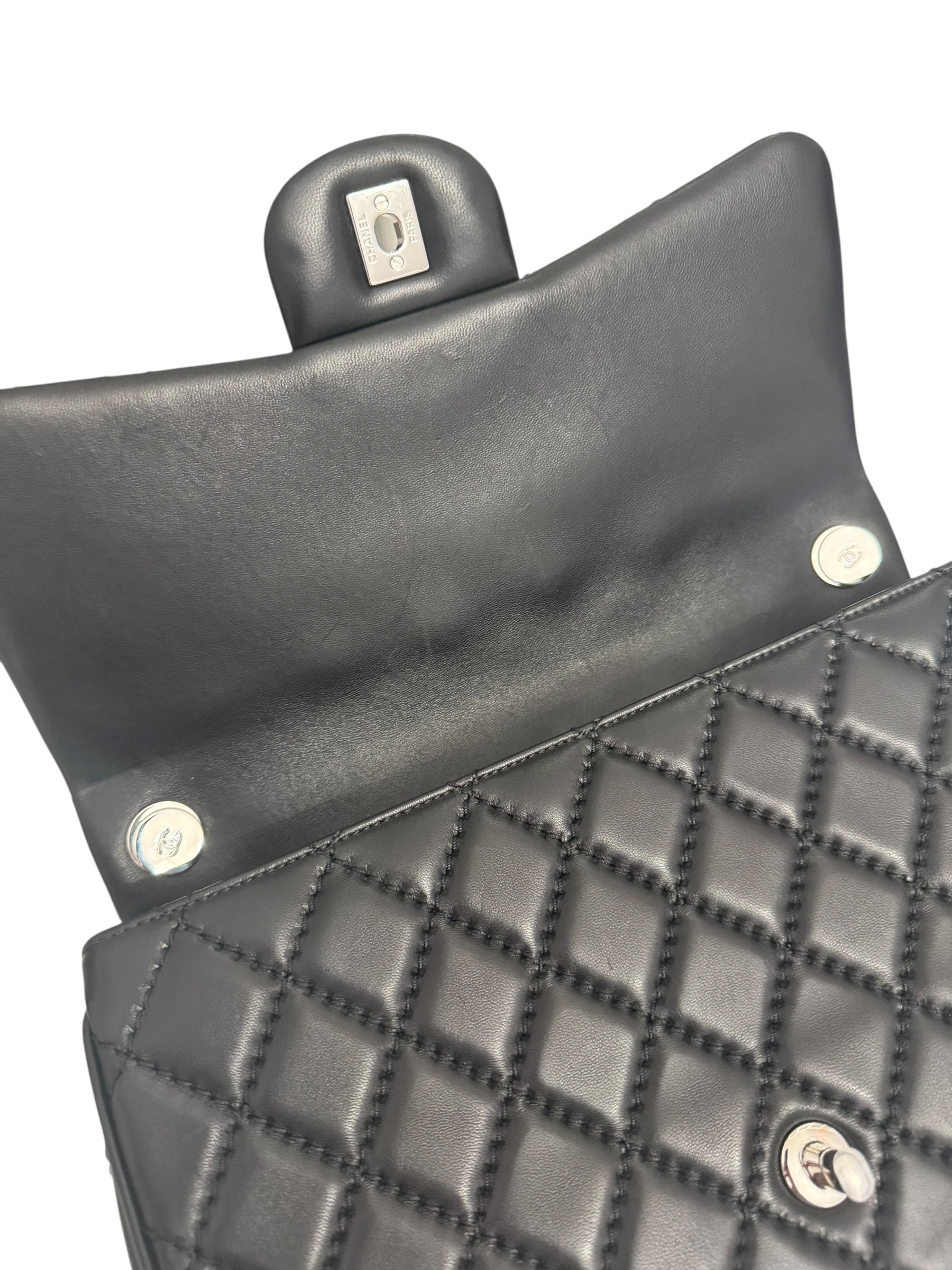 Chanel Easy Carry Flap Bag Black Lambskin Silver-tone Hardware