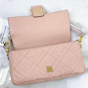 Fendi Medium Nappa FF 1974 Embossed Baguette Rose Pink, Gold-tone Hardware