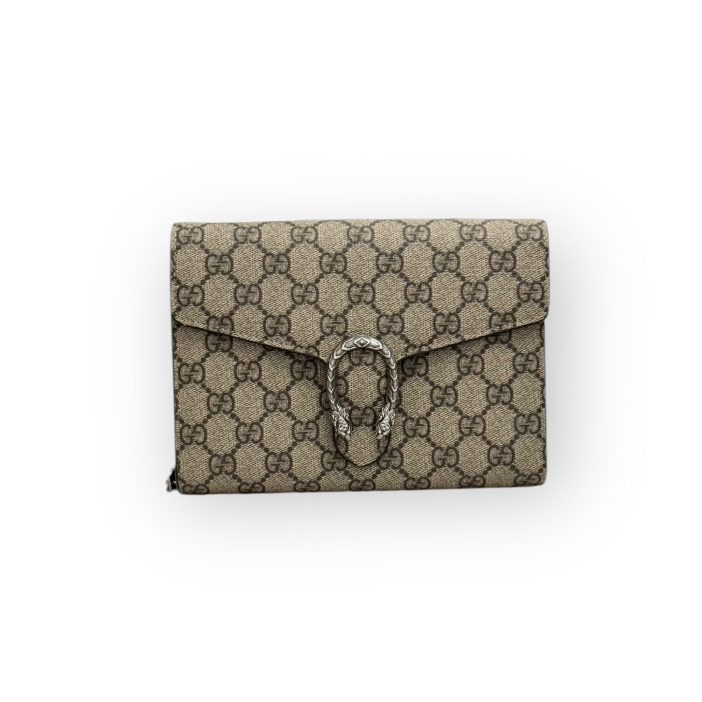 Gucci Dionysus Ebony/Beige GG Supreme Wallet on Chain, Silver-toned Hardware, Red Interior