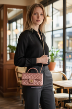 将图片加载到图库查看器，Chanel Mini Top Handle Iridescent Pink Lambskin Gold-tone Hardware
