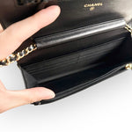 Load image into Gallery viewer, Chanel Classic Leboy Wallet on Chain, Black Diamond Quilted Patent Leather, Gold-tone Hardware
