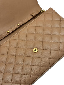 Saint Laurent Envelope Wallet on Chain WOC Triquilt Matelasse Dark Cork/Beige Gold-tone Hardware