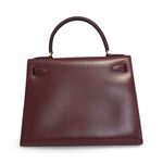 将图片加载到图库查看器，Hermes Vintage Kelly 28 Vintage Bordeaux Box Leather 24kt Gold-Plated Hardware
