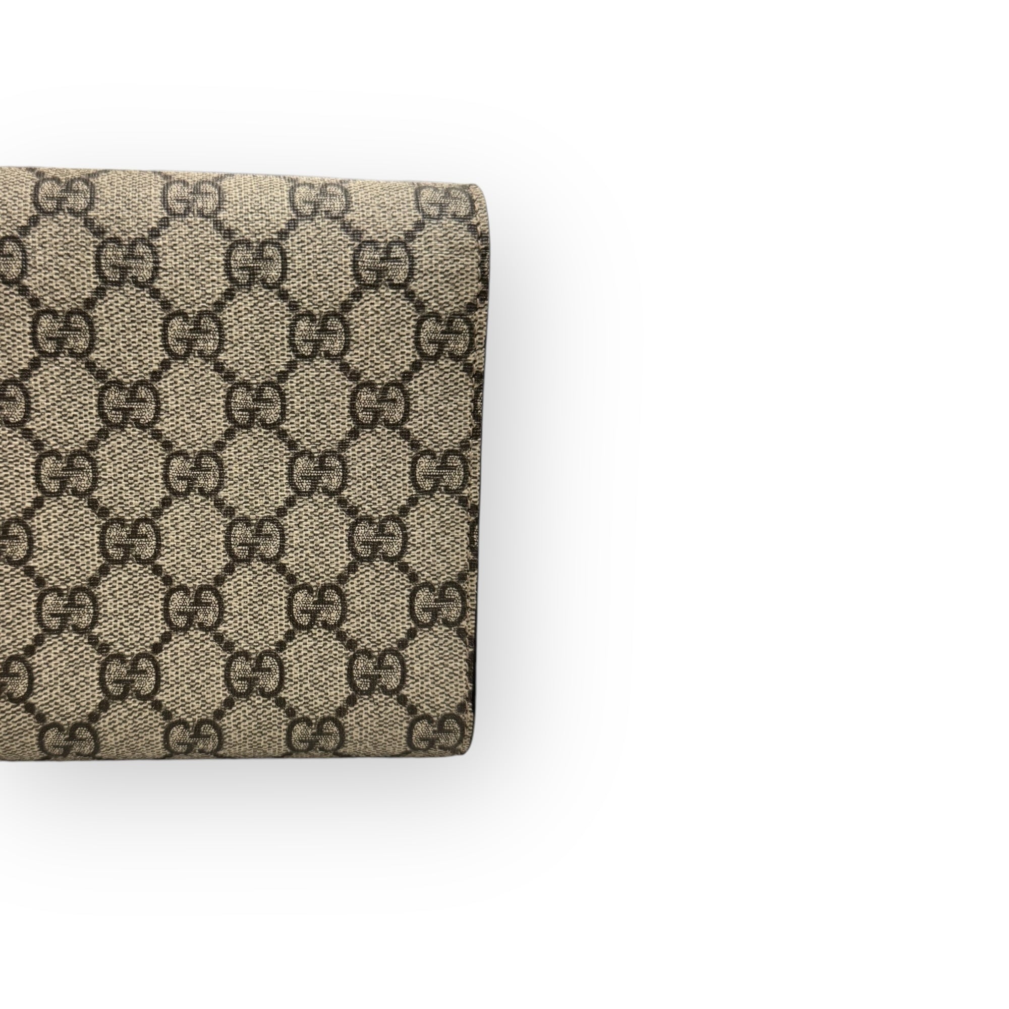 Gucci Dionysus Ebony/Beige GG Supreme Wallet on Chain, Silver-toned Hardware, Red Interior