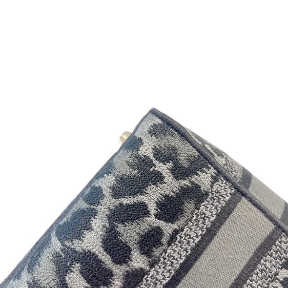 Christian Dior Lady D-Lite Medium Grey and Black Leopard Pattern Mizza Embroidery  Gold-tone Hardware