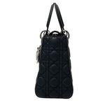 将图片加载到图库查看器，Christian Dior Lady Dior Medium Black Grained Leather/Caviar Silver-tone Hardware
