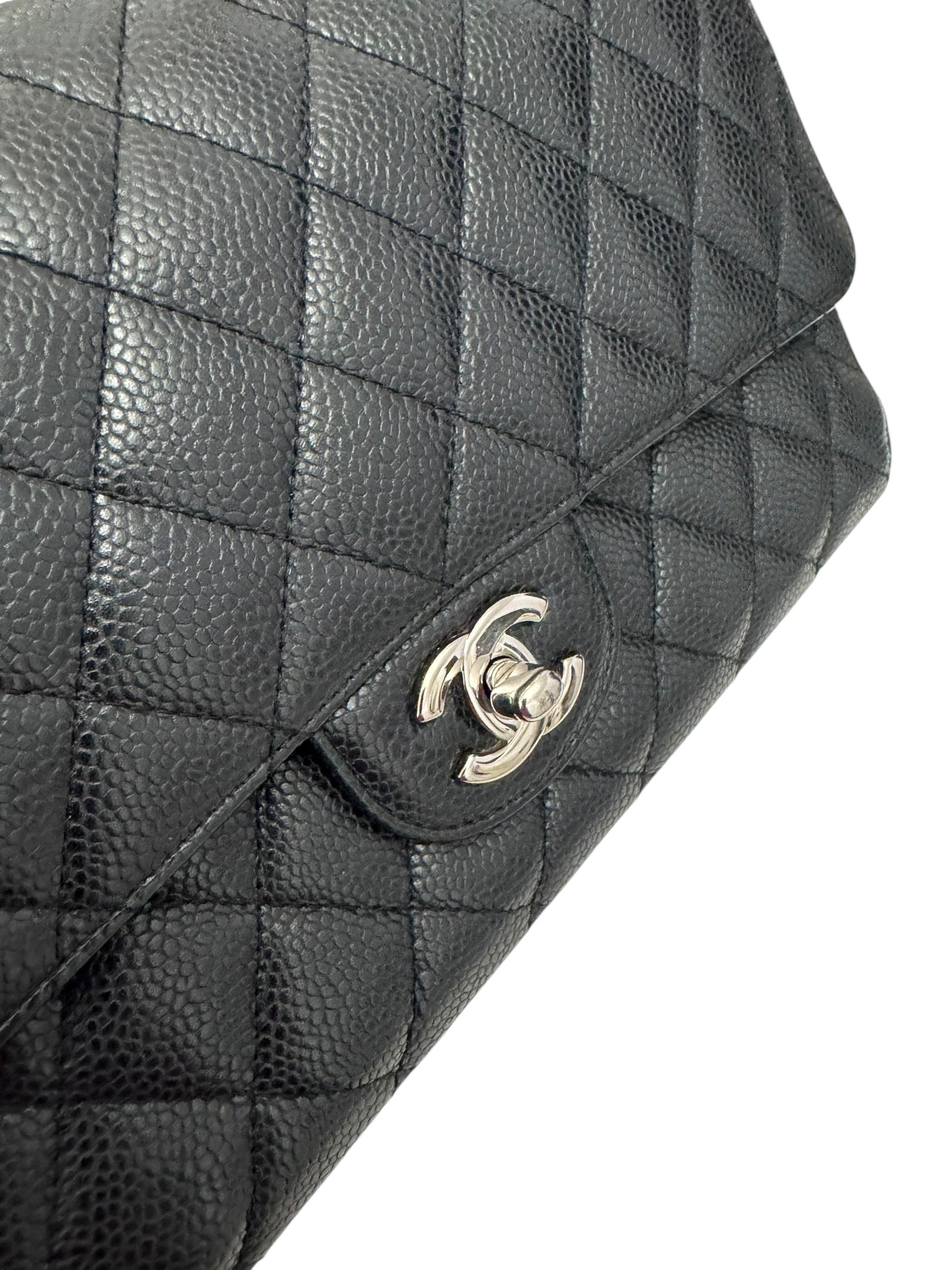 Chanel Timeless Classic Medium M/L Black Caviar Silver-tone Hardware