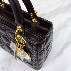 Christian Dior Lady Dior Medium, Black Lambskin Gold-tone Hardware