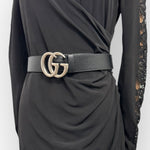 Charger l&#39;image dans la galerie, Gucci Marmont Belt, 40mm Wide, Size 32/80cm, Black Leather, Antique Palladium-Plated Hardware
