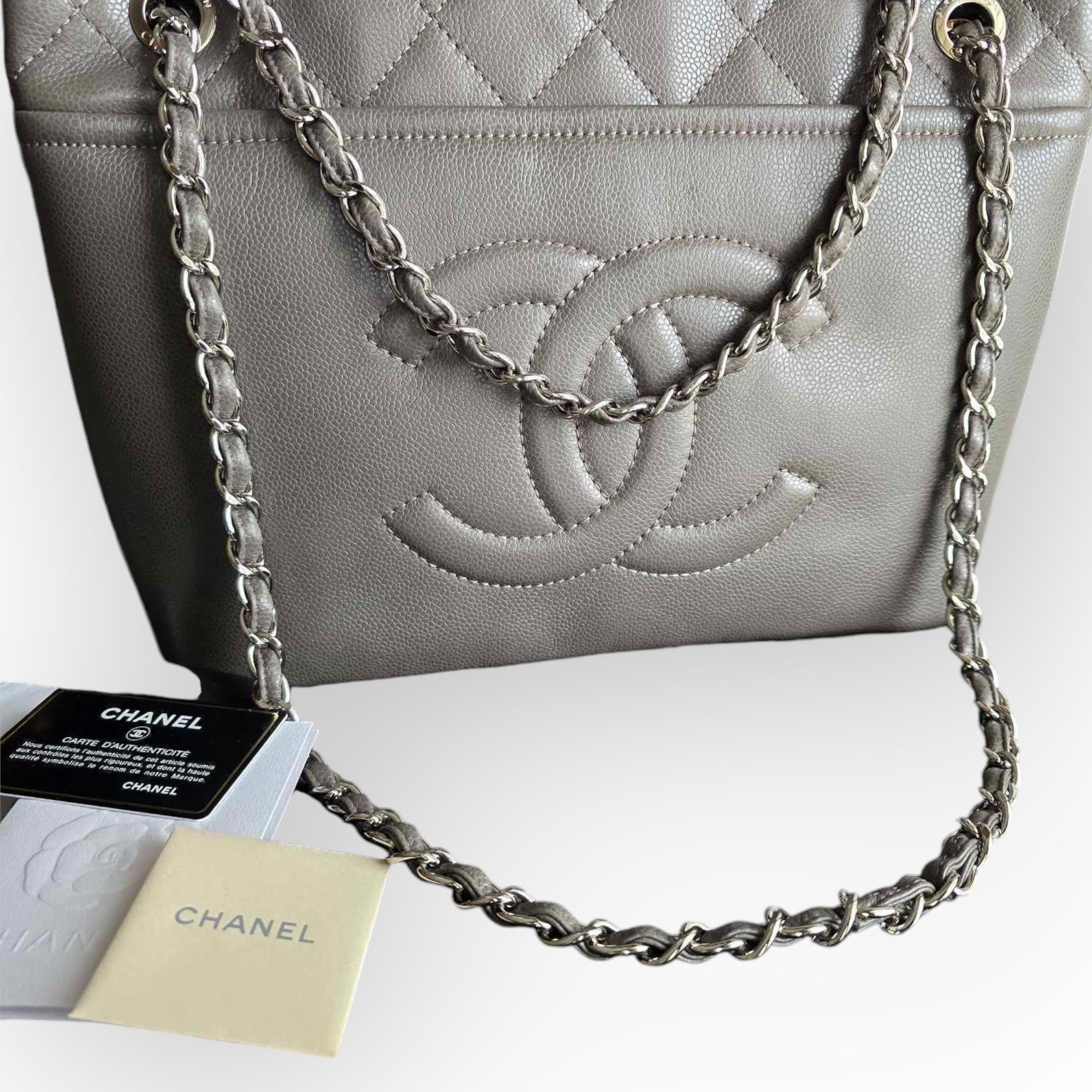 Chanel Timeless CC Tote Grey Caviar Silver-tone Hardware