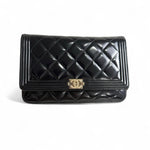 Load image into Gallery viewer, Chanel Classic Leboy Wallet on Chain, Black Diamond Quilted Patent Leather, Gold-tone Hardware
