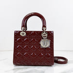 Charger l&#39;image dans la galerie, Christian Dior Lady Dior Medium Bordeaux Patent Silver-tone Hardware
